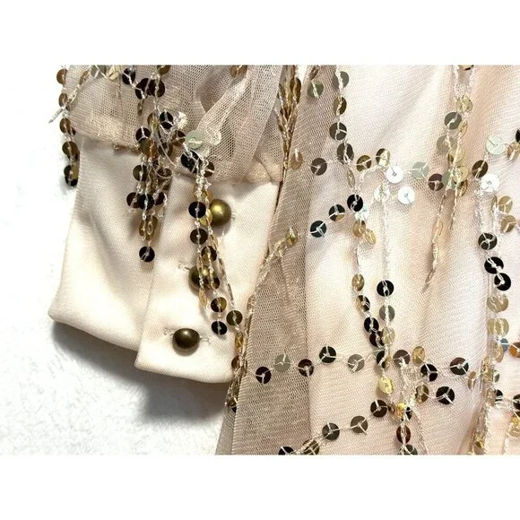 Gold Metallic Flirty Sequined Sheer Mini Romper  Prom Glam Fairy Sexy NWT Sz M - Picture 8 of 16